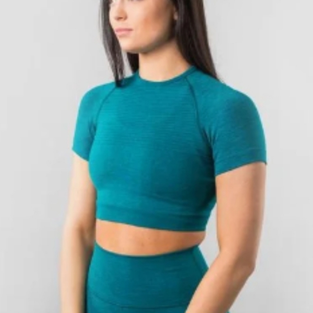 Alphapete Revival Short Sleeve Crop Top - Teal - Small S
